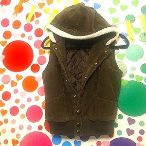 Corduroy hooded jacket vest